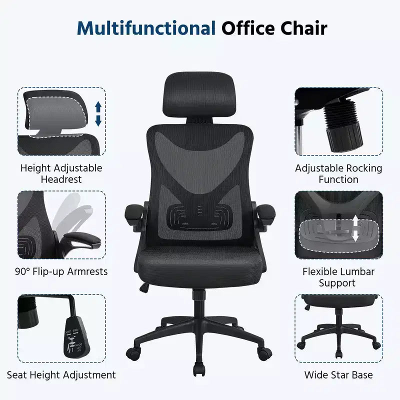 Chaise de bureau ergonomique en maille avec accoudoirs – Chaise d'ordinateur ergonomique