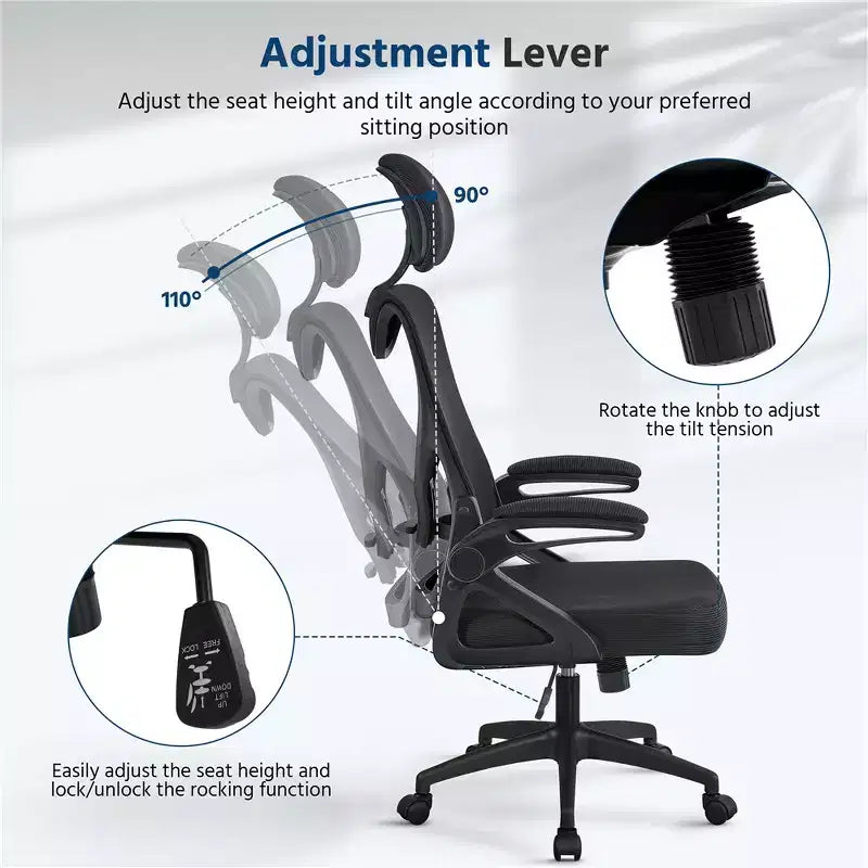Chaise de bureau ergonomique en maille avec accoudoirs – Chaise d'ordinateur ergonomique