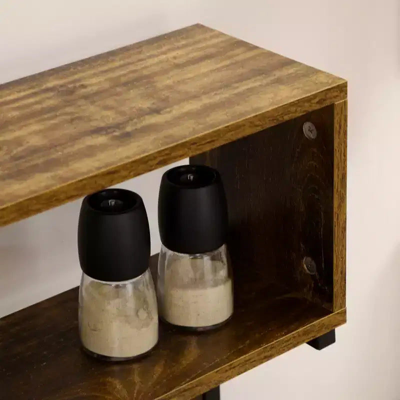 Étagère de cuisine style boulanger avec prise de courant, chargeur USB et étagères réglables – Marron rustique