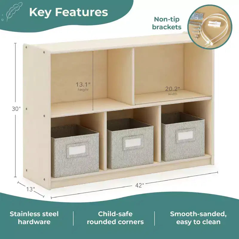 Meuble de rangement en bois pour enfants à 2 étagères et 5 compartiments de 76 cm – Bibliothèque pour salle de classe