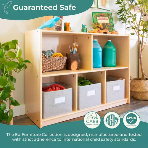 Guidecraft EdQ 2-Shelf 5-Compartment Storage 30: Kids' Wooden Shelving for Books and Toys - Classroom Educational Furniture