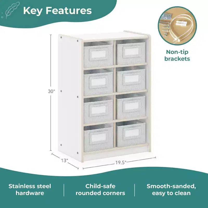 Meuble de rangement 8 cases 76 cm – Étagère à livres en bois avec compartiments pour enfants