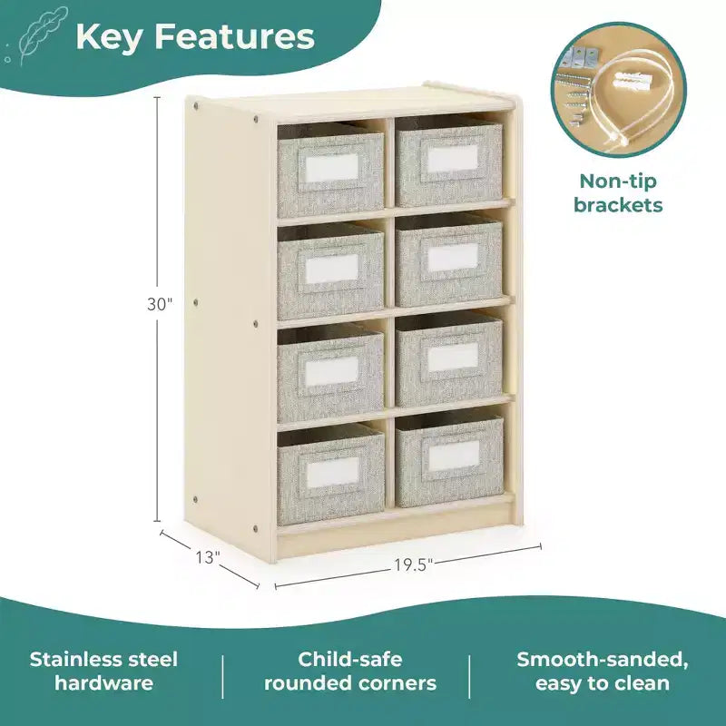 Meuble de rangement 8 cases 76 cm – Étagère à livres en bois avec compartiments pour enfants