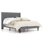 Lit plateforme tapissé Grand Lit/Très Grand Lit avec tête de lit capitonnée – Lin