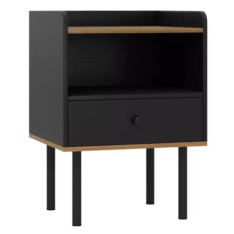 Table de chevet avec tiroir et étagère ouverte – MDF et métal