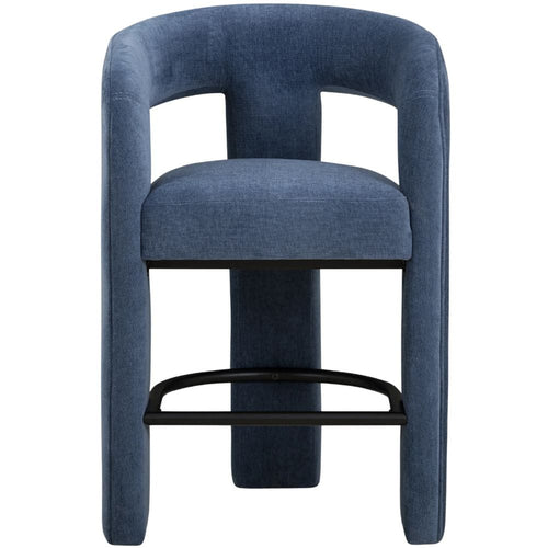Tabouret de bar/comptoir Capone Chenille à dossier rond, accoudoirs ouverts et revêtement en tissu