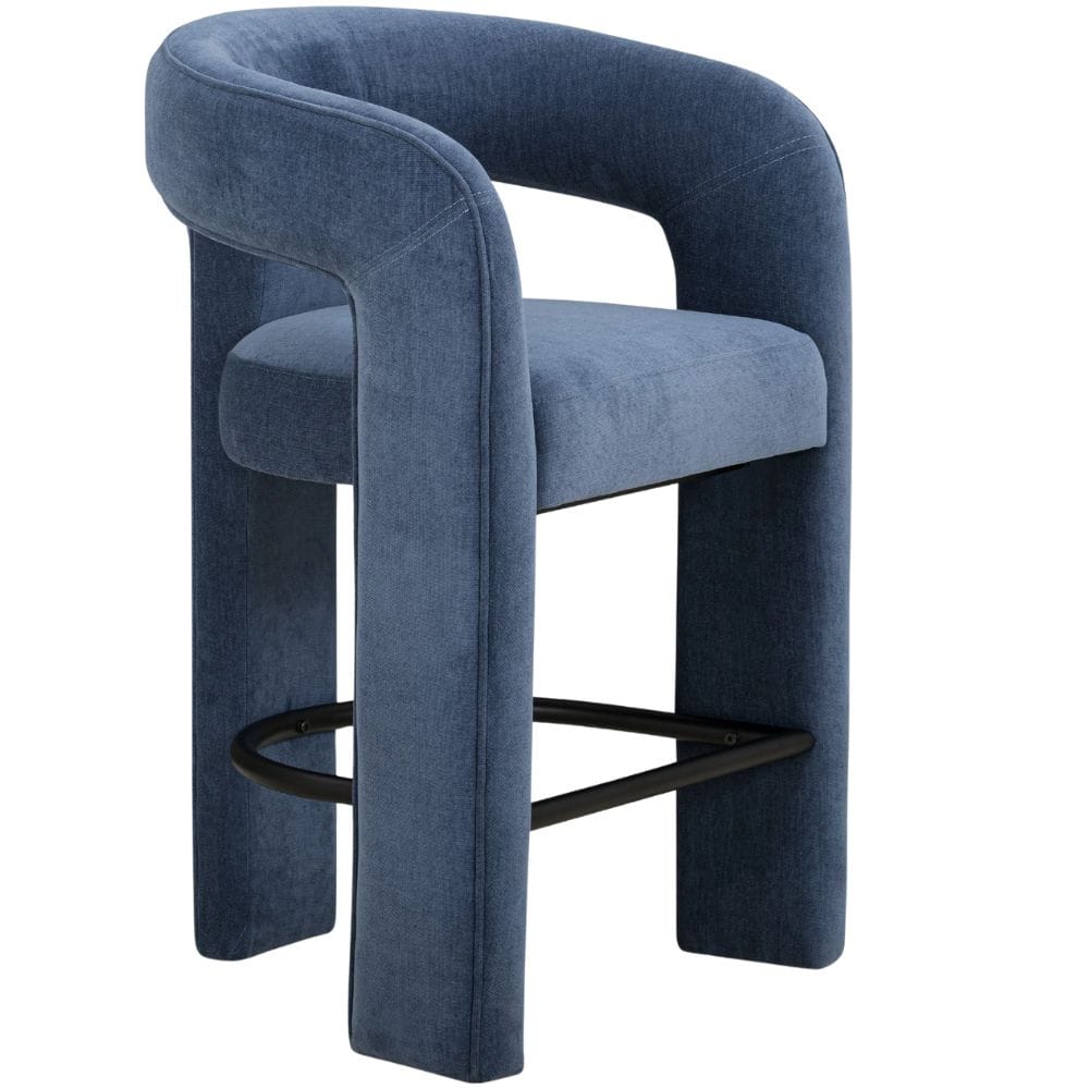 Tabouret de bar/comptoir Capone Chenille à dossier rond, accoudoirs ouverts et revêtement en tissu