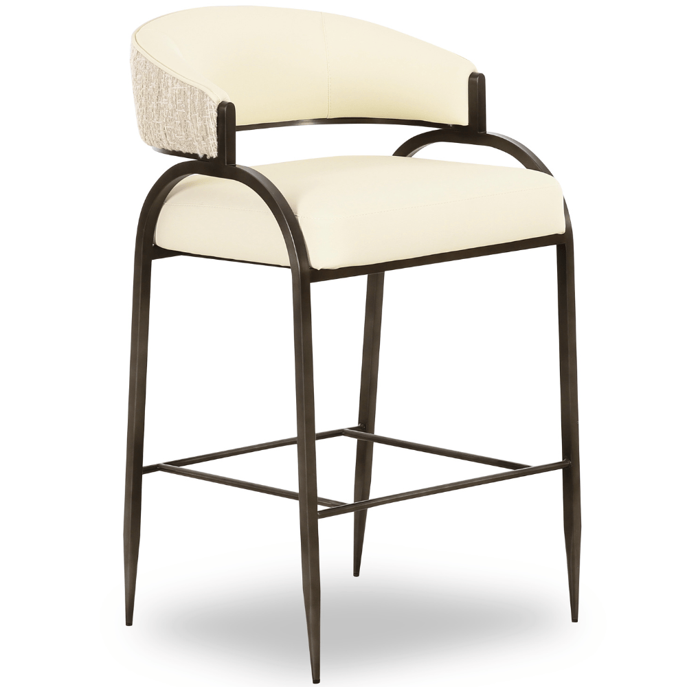 Tabouret de comptoir en tissu texturé similicuir végétalien noir de jais Autumn