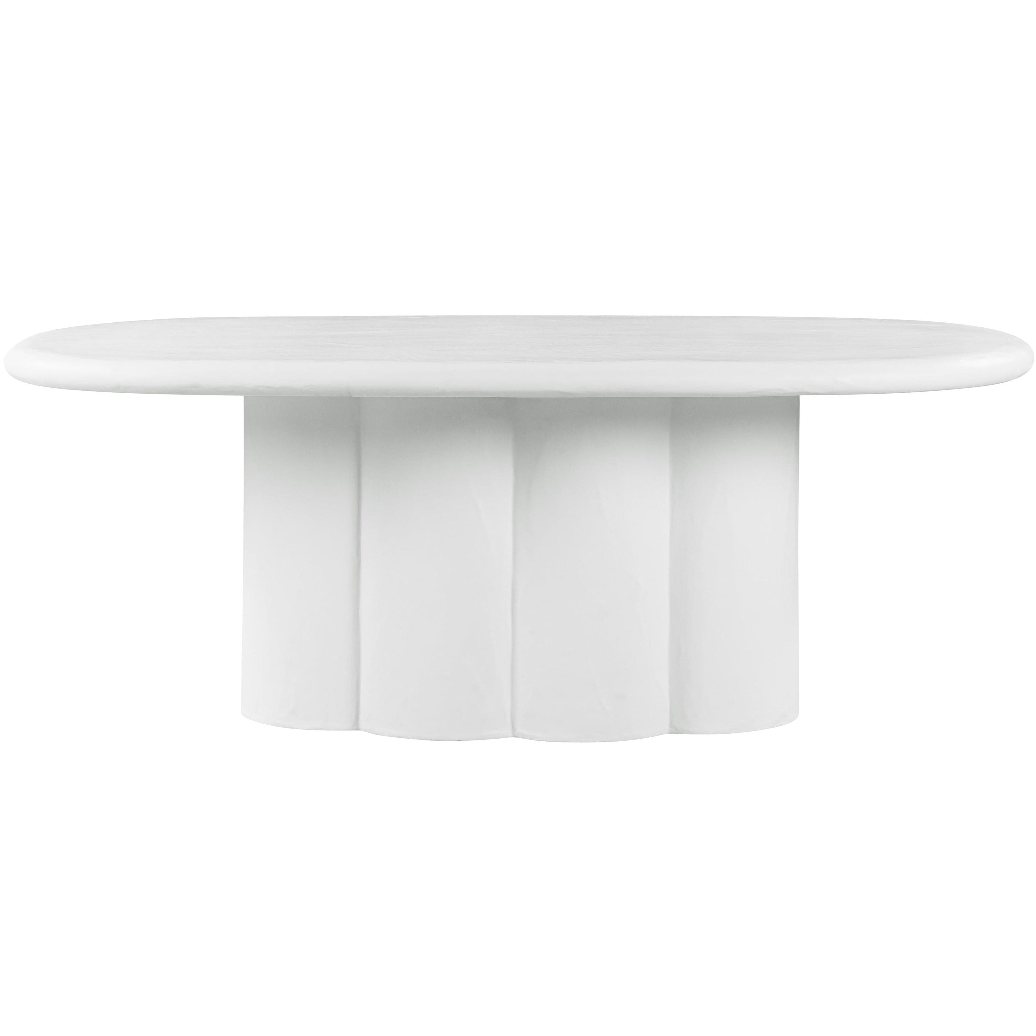 Table à manger ovale Hannah en faux béton de plâtre avec piédestal, pour l'intérieur et l'extérieur