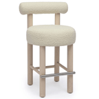 Tabouret de comptoir Charles Velvet Boucle en mousse haute densité et pieds en bois