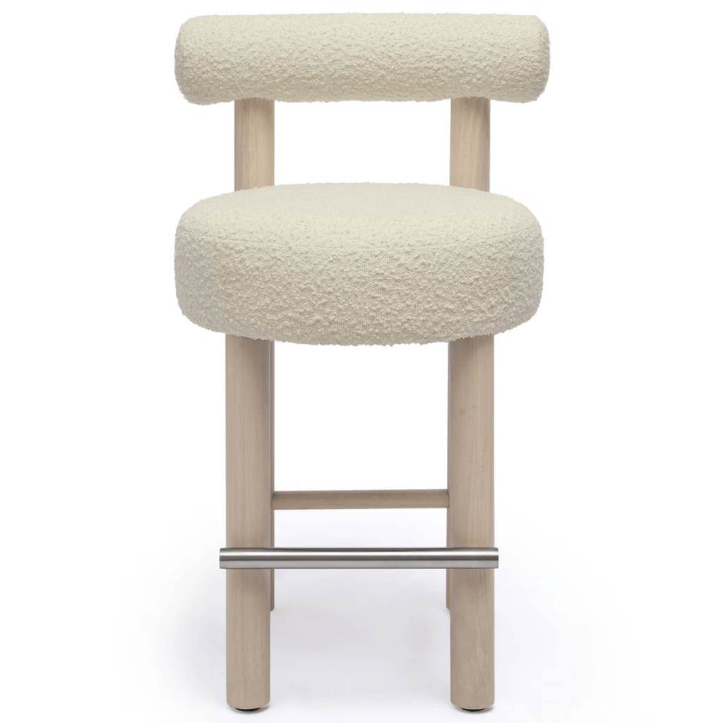 Tabouret de comptoir Charles Velvet Boucle en mousse haute densité et pieds en bois
