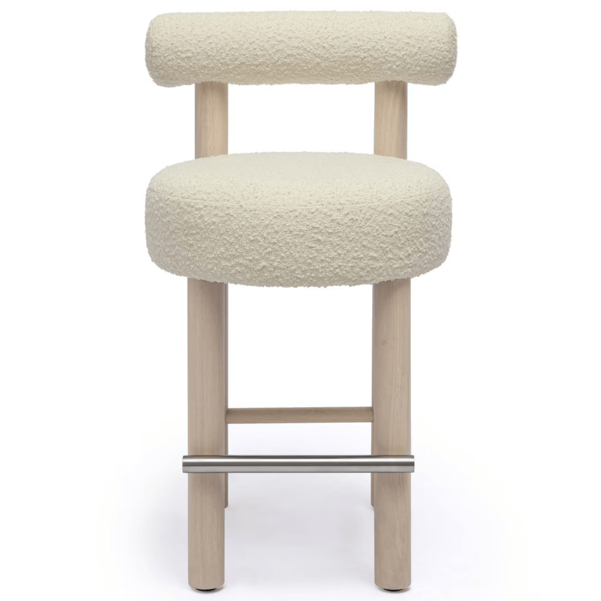 Tabouret de comptoir Charles Velvet Boucle en mousse haute densité et pieds en bois