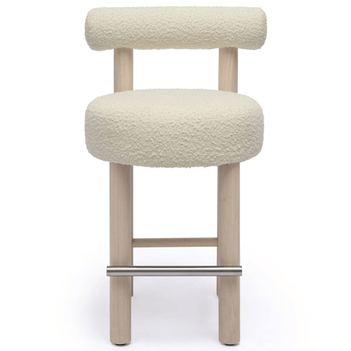 Tabouret de comptoir Charles Velvet Boucle en mousse haute densité et pieds en bois