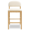Tabouret de comptoir rustique Celia en chêne avec assise en velours et dossier en bouclette