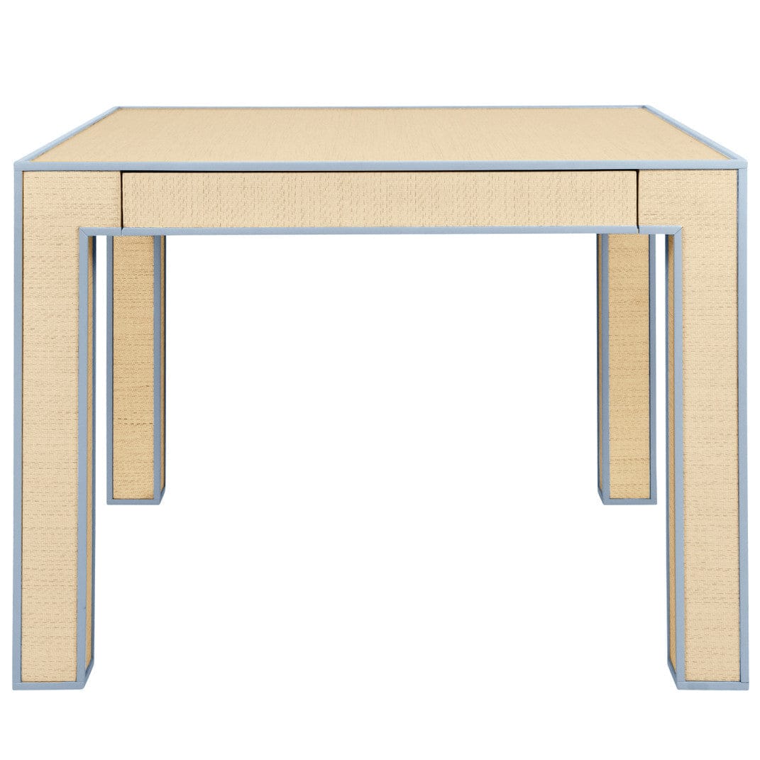 Table de jeu carrée Collins avec incrustation en laque bleu clair et tissu d'herbe