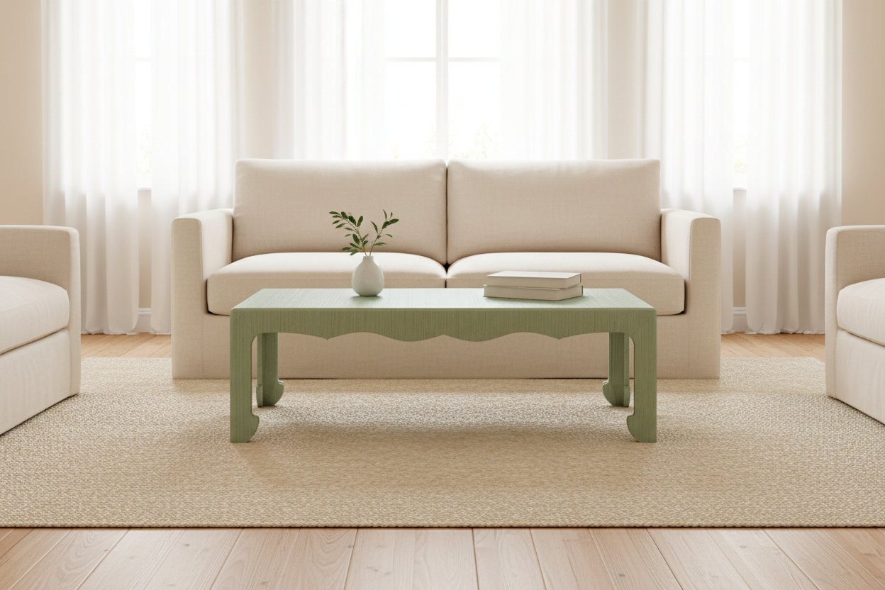 Table basse Gianna Grasscloth avec finition laquée transparente et détails raffinés