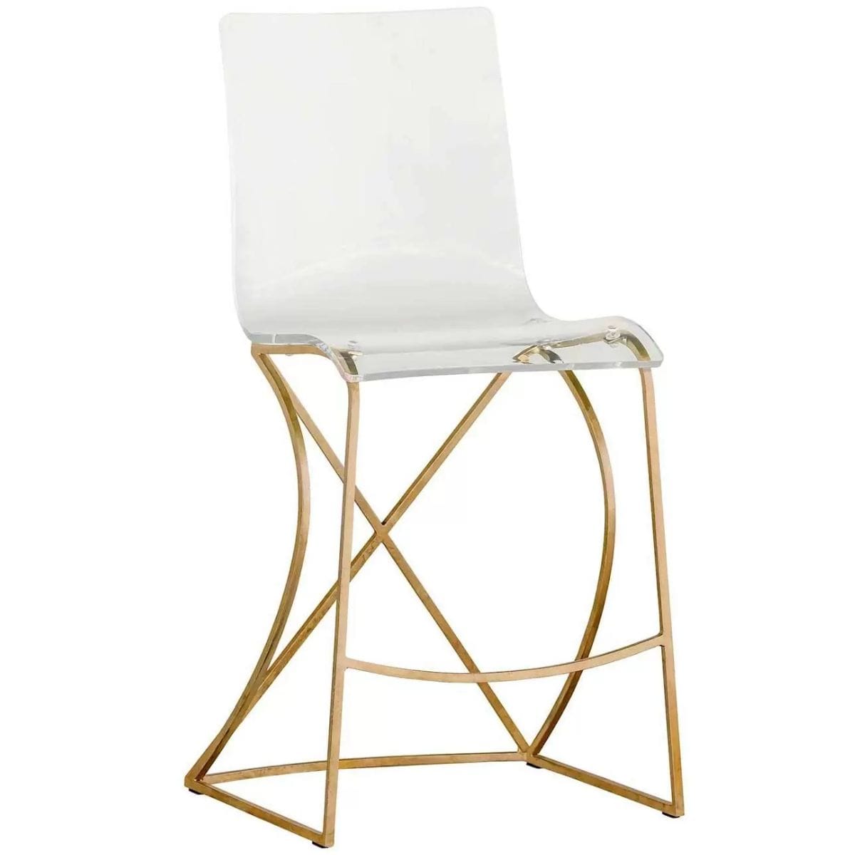 Tabouret de bar Johnson en acrylique transparent et métal doré