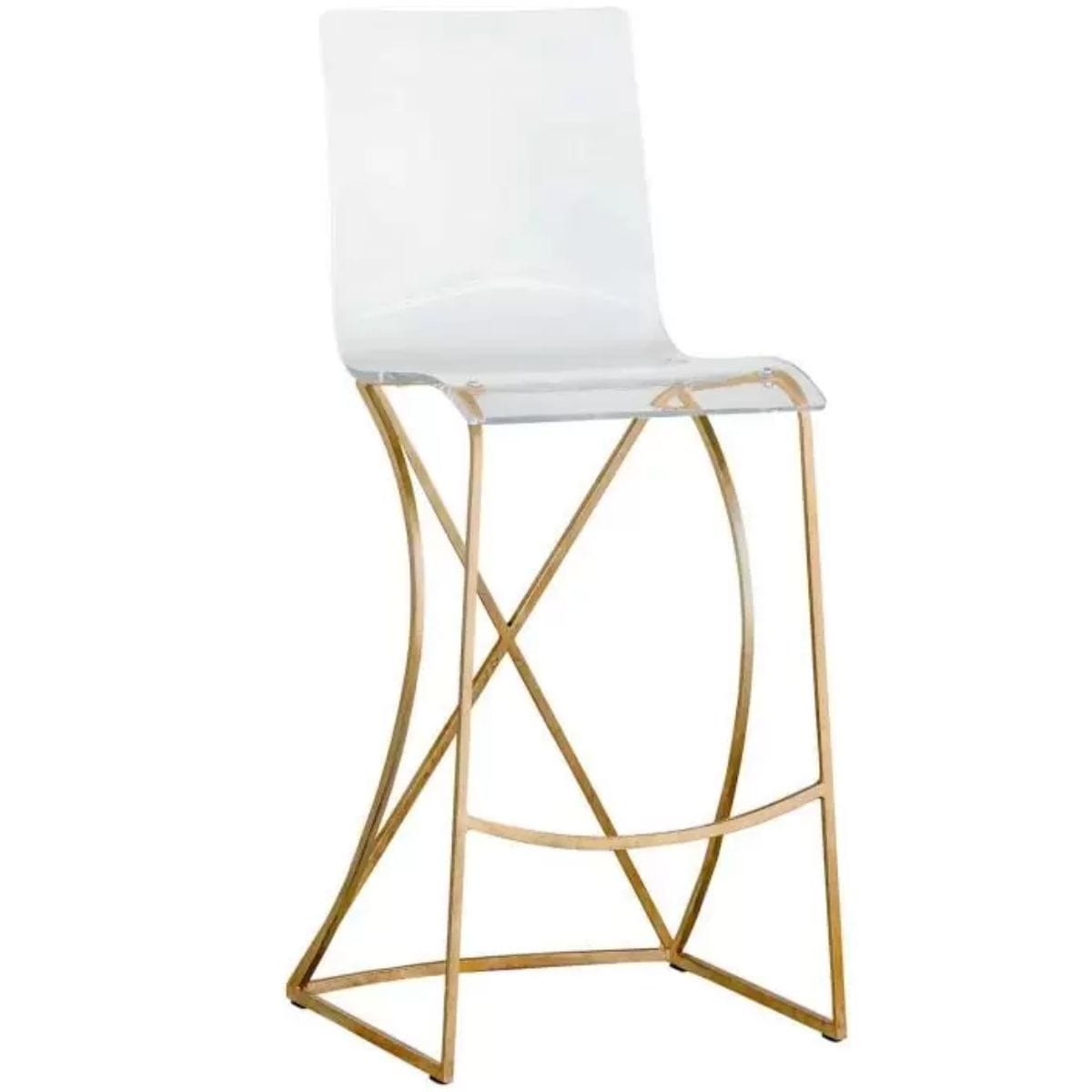 Tabouret de bar Johnson en acrylique transparent et métal doré