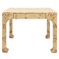 Table de jeu Kerry Matte en bois de loupe, carrée, à deux tiroirs, modèle pagode