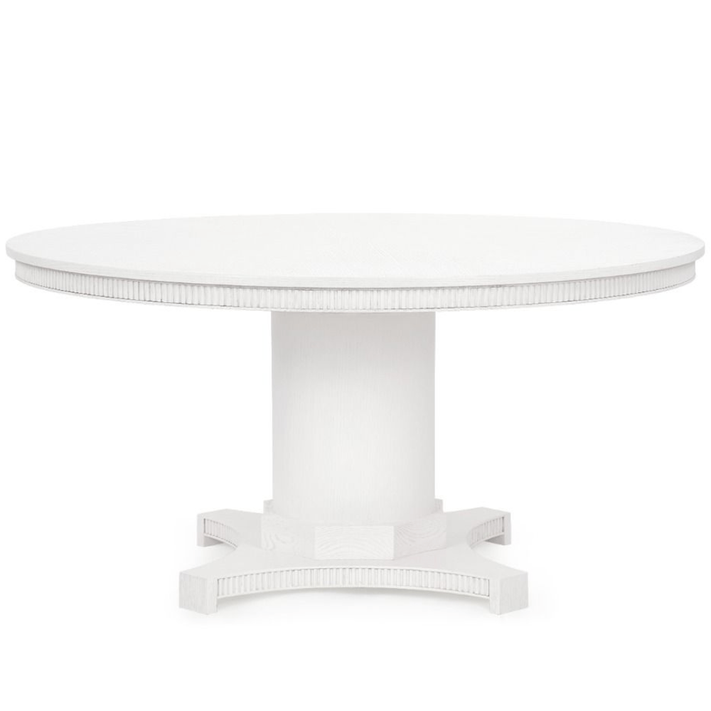 Table à manger ronde Kinsley sur pied cannelé en chêne laqué blanc