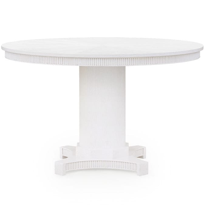 Table à manger ronde Kinsley sur pied cannelé en chêne laqué blanc