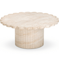 Table basse d'intérieur et d'extérieur Layla en travertin lavé, béton et pétales de fleur