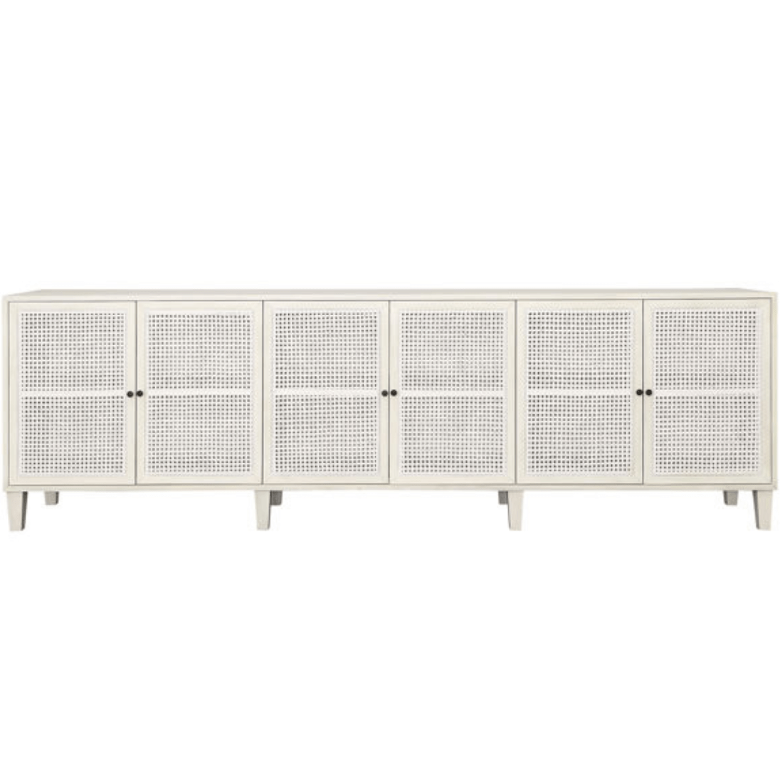 Buffet/meuble de rangement Lugano en bois d'acacia blanchi avec cannage