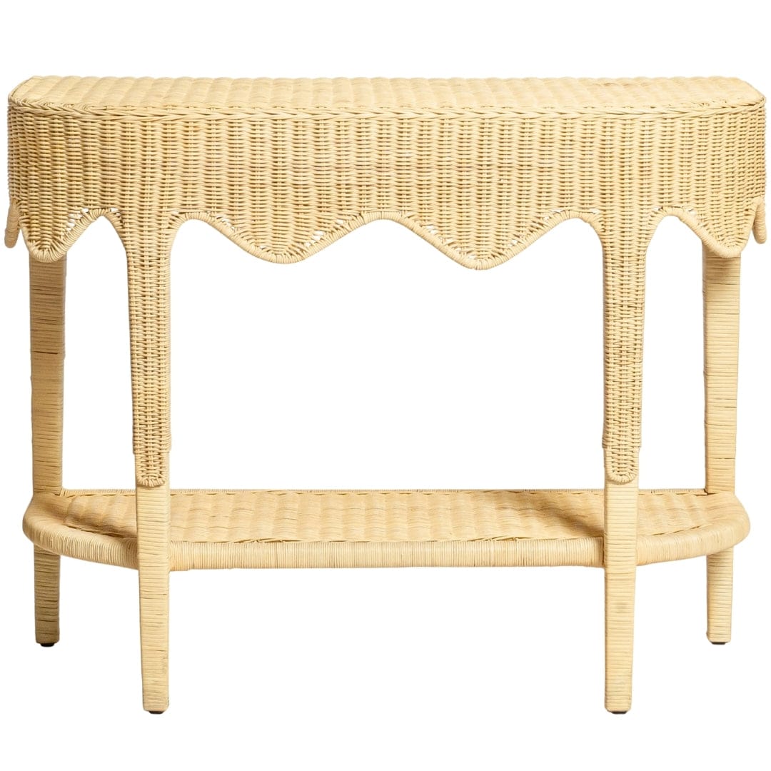 Console en rotin festonné tissé à la main avec cadre en bois Marley Natural