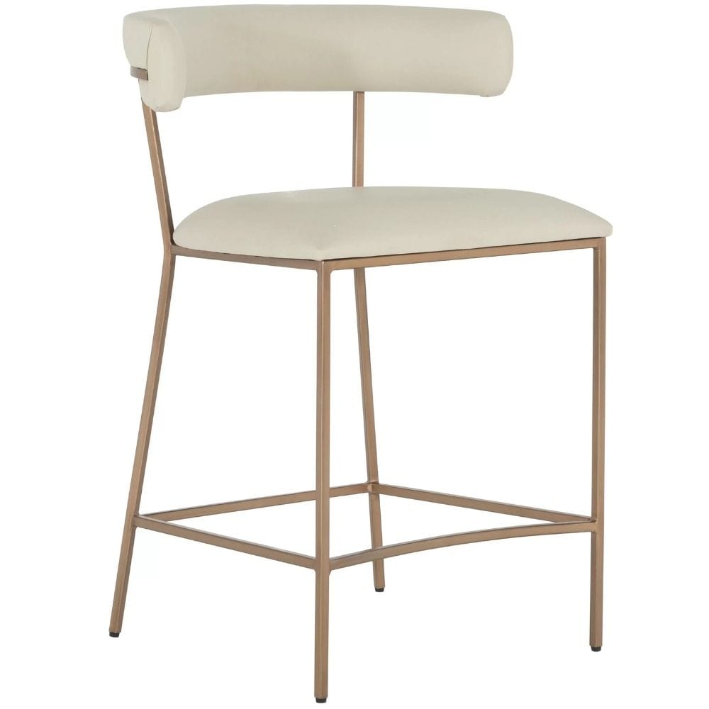 Tabouret de bar/comptoir rembourré Matlock en similicuir blanc et pieds en laiton