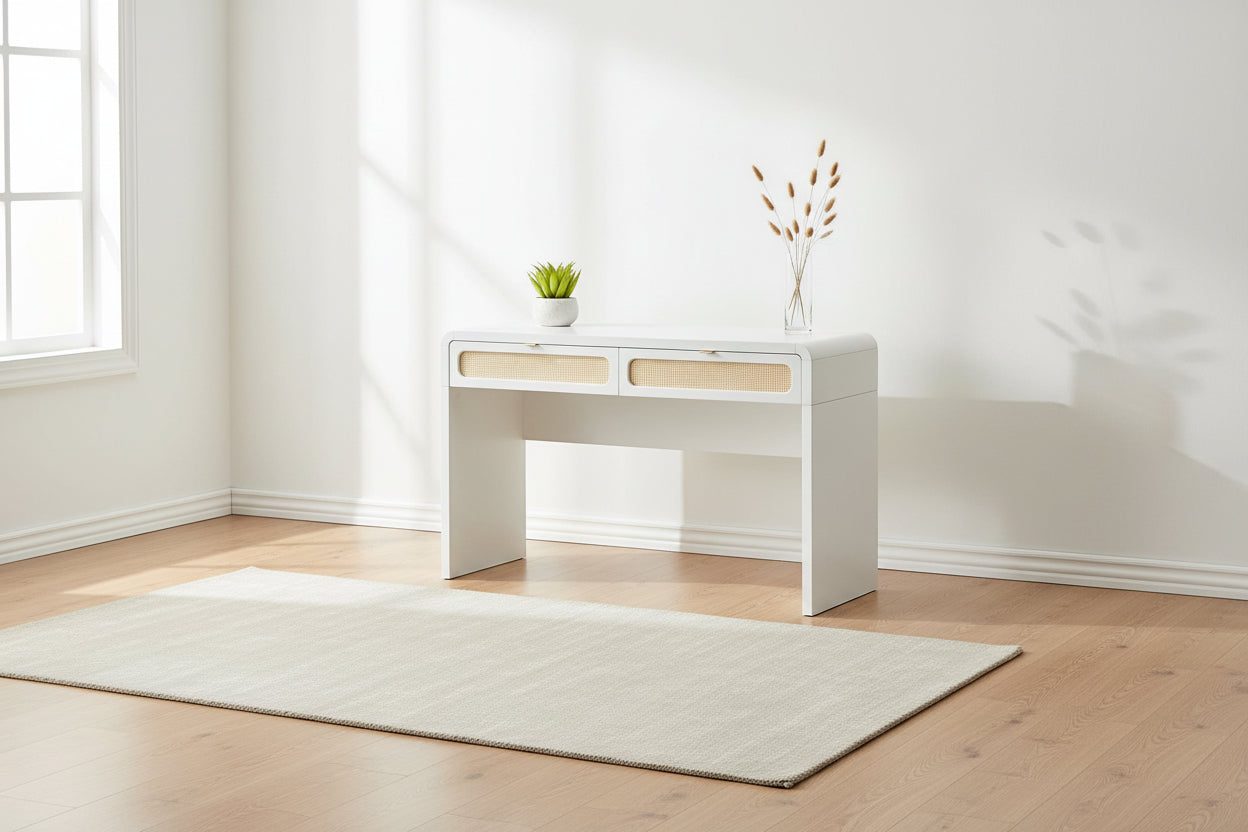 Console en rotin tissé Starling avec tiroirs à fermeture douce