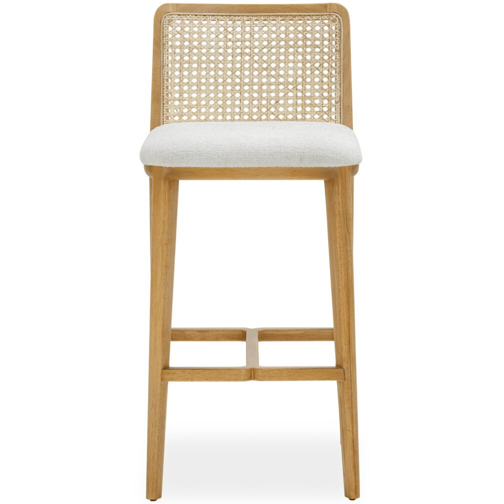 Tabouret de comptoir rembourré, anti-liquide, en rotin de hêtre et hévéa, modèle Terri Tweed