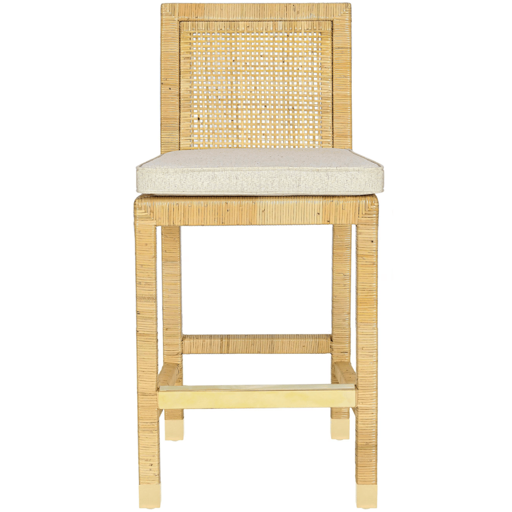 Tabouret de bar Whitney en rotin fait main, livré entièrement assemblé
