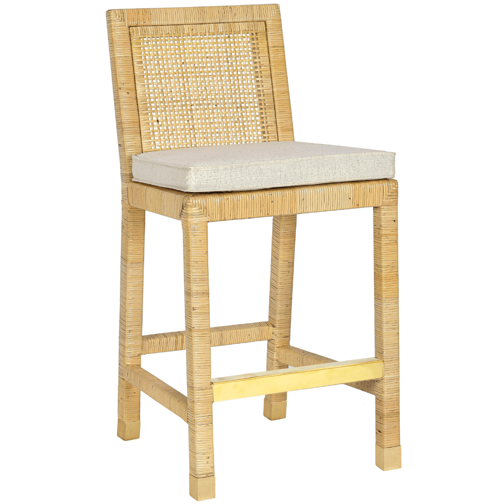 Tabouret de bar Whitney en rotin fait main, livré entièrement assemblé